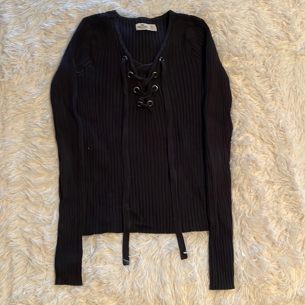Black Lace Up Sweater